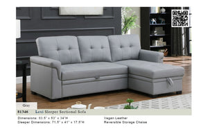 81346
Lexi Gray Leather Modern Reversible Sleeper Sectional Sofa