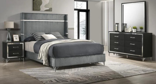 Lucia 4-piece Queen Bedroom Set Grey and Black