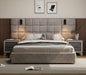 Queen Platform Bed Frame with Headboard, Elegant Velvet Upholstered Bed with Grid Pattern Padded Headboard, 2 LED Wall Sconces & USB Ports