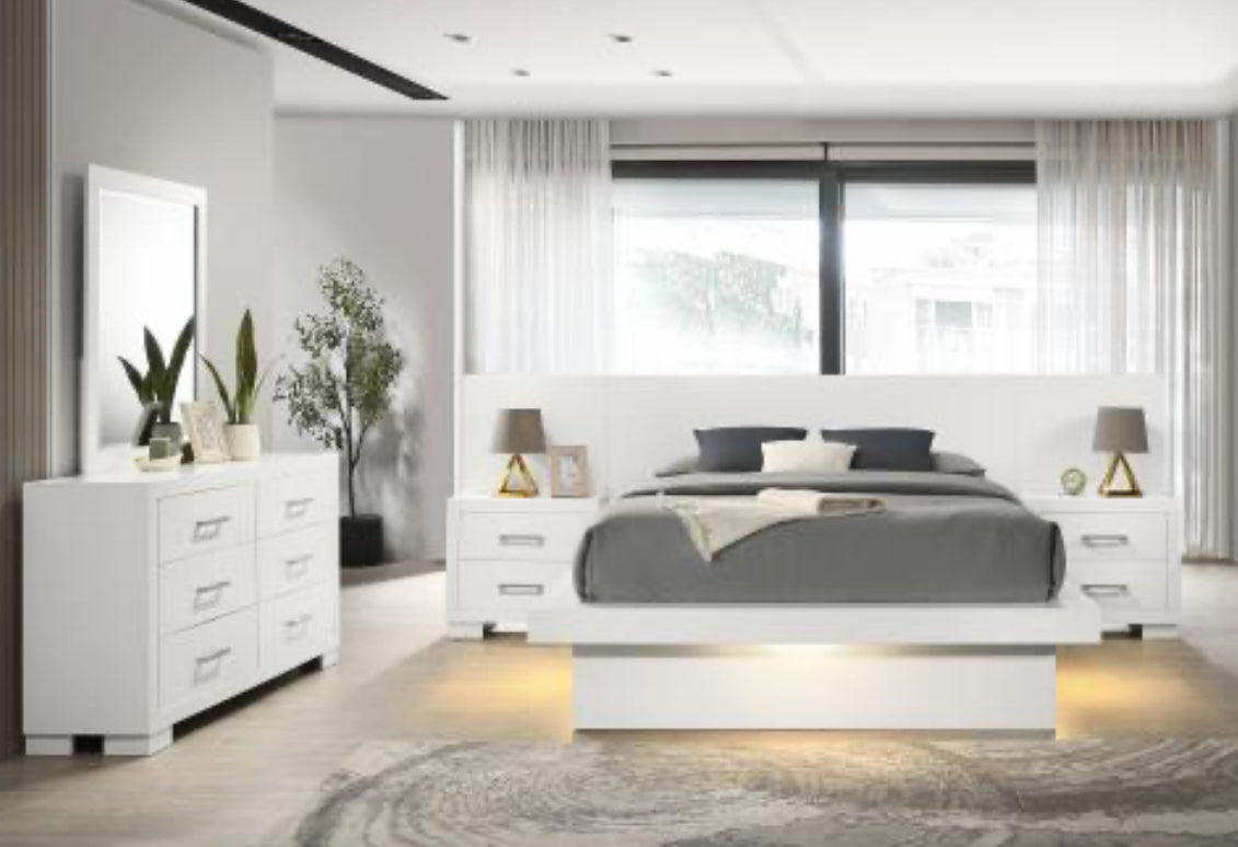 JESSICA 4/7pc QUEEN\KING LED BEDROOM SET SNOW WHITE