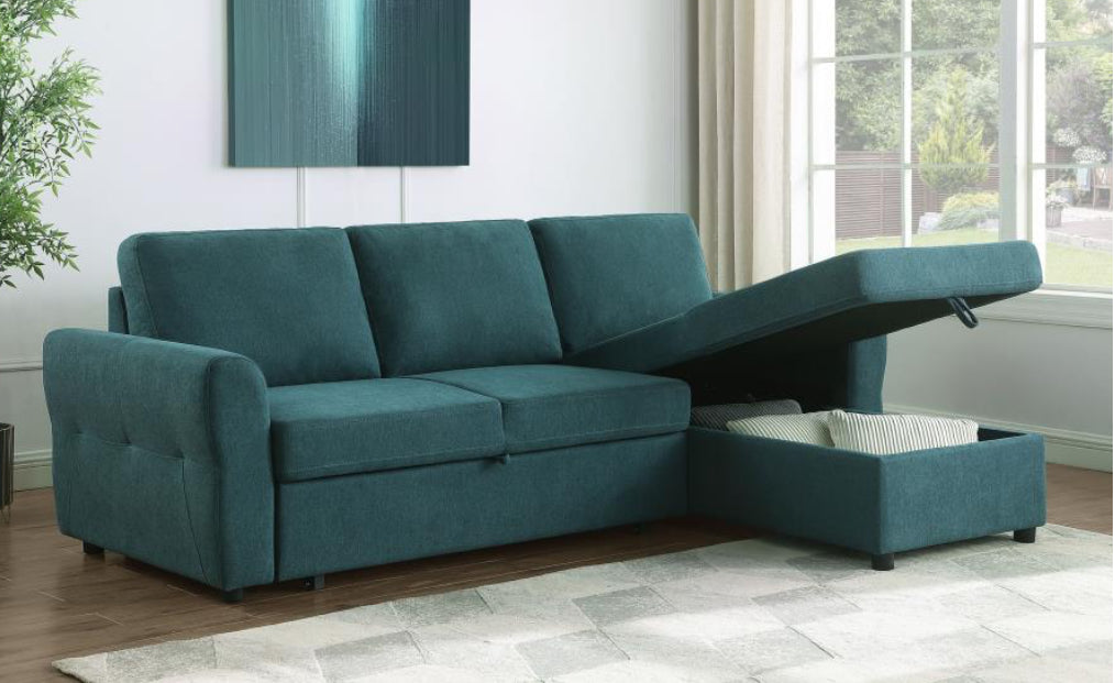 SAMANTHA UPHOLSTERED STORAGE SLEEPER SECTIONAL SOFA TEAL