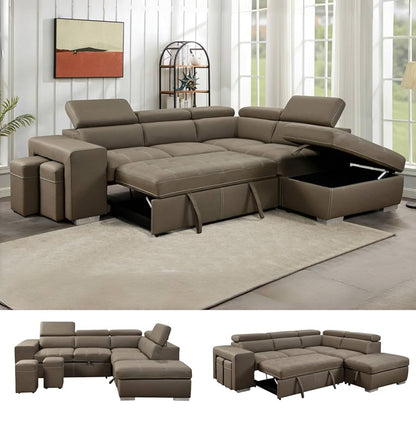 104'' Microfiber L Shaped Sectional Sleeper Sofa Couch with Pull Out Bed and Storage Ottoman