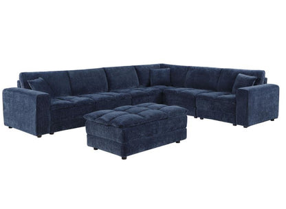 ATLANTIC 7-PIECE UPHOLSTERED MODULAR SECTIONAL SOFA BLUE