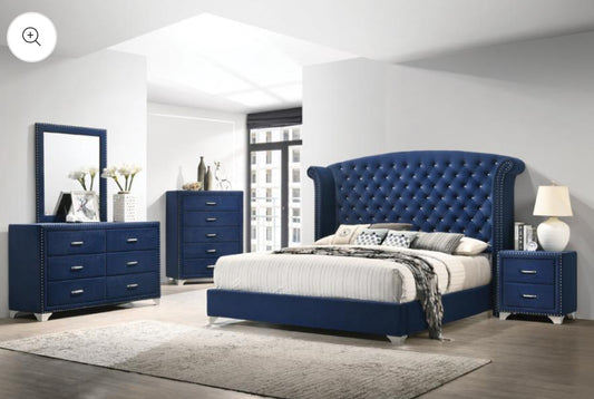 Melody - Tufted Upholstered Bedroom Set Blue 4pc Set Queen