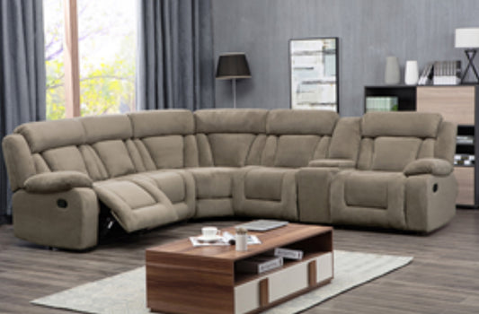 M8048 Tan Recliner Sectional Plush Velvet/ Microfiber
