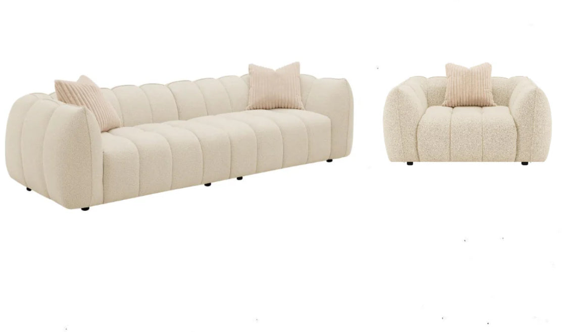 Winchester Boucle Upholstered Extra Long Sofa & chair