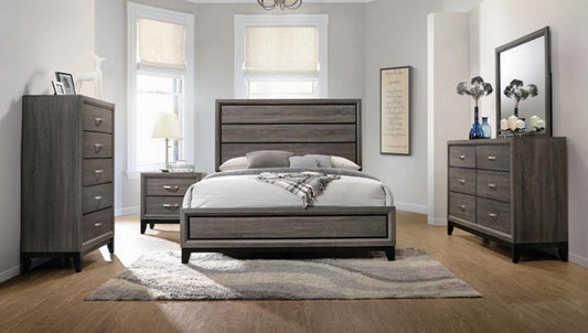 Gray oak and Black Bedroom Set
