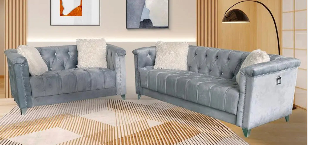 1764 GREY/ 2 PCS Sofa and Loveseat