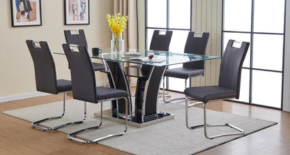 Fatima Dining Glass Table Set - 5 Piece Set - Gray chrome finish
