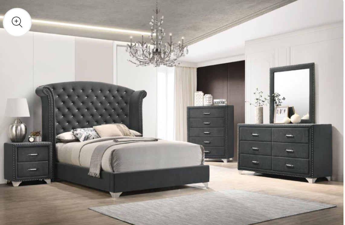 Melody - Tufted Upholstered Bedroom Set Blue 4pc Set Queen