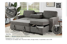 Load image into Gallery viewer, 81353
DarkGrey Sleeper Sectional, Storage Chaise, USB, Drop Consol
