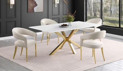 VENERA 5pc Set  RECTANGULAR 79-INCH FAUX MARBLE DINING TABLE WHITE