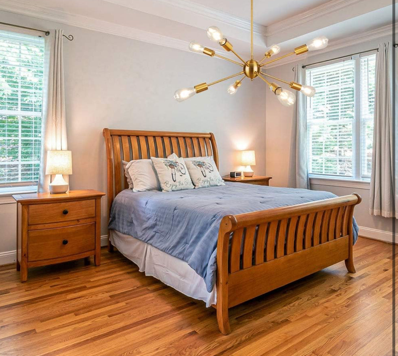 Gold Sputnik Light Fixture, 8 Lights Plating Golden Chandelier