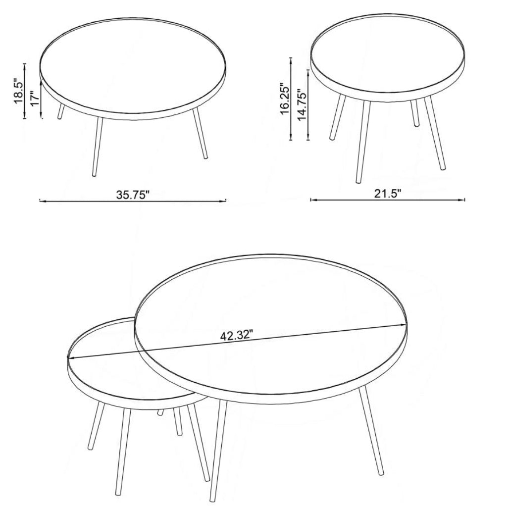 KAELYN 2-PIECE ROUND MIRROR TOP NESTING COFFEE TABLE GOLD