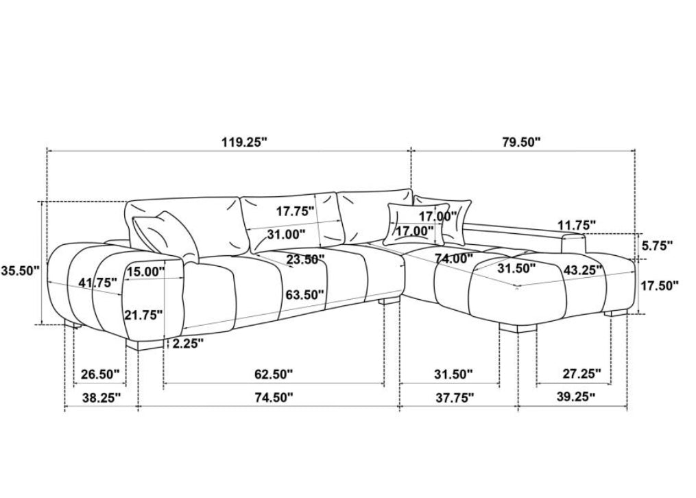OCTAVIA UPHOLSTERED SECTIONAL CHAISE SOFA BLACK