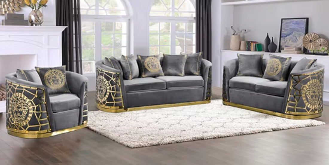 Odessa Black/Gray/Cream  And Gold Set 3pc / 2pc