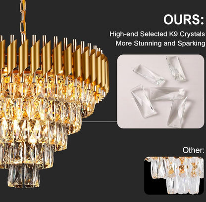 Modern Crystal Chandelier Gold, 24" Round Chandeliers for Dining Room K9 5