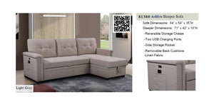 81380
Ashlyn Light Gray Reversible Sleeper Sectional Sofa - Linen