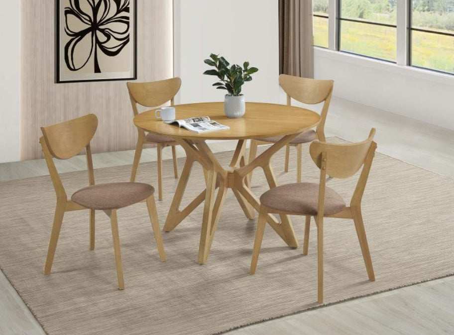 ELOWEN 5pc Set ROUND 42-INCH SOLID WOOD DINING TABLE LIGHT WALNUT