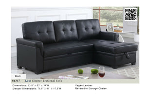 81347
Lexi Black Leather Modern Reversible Sleeper Sectional Sofa