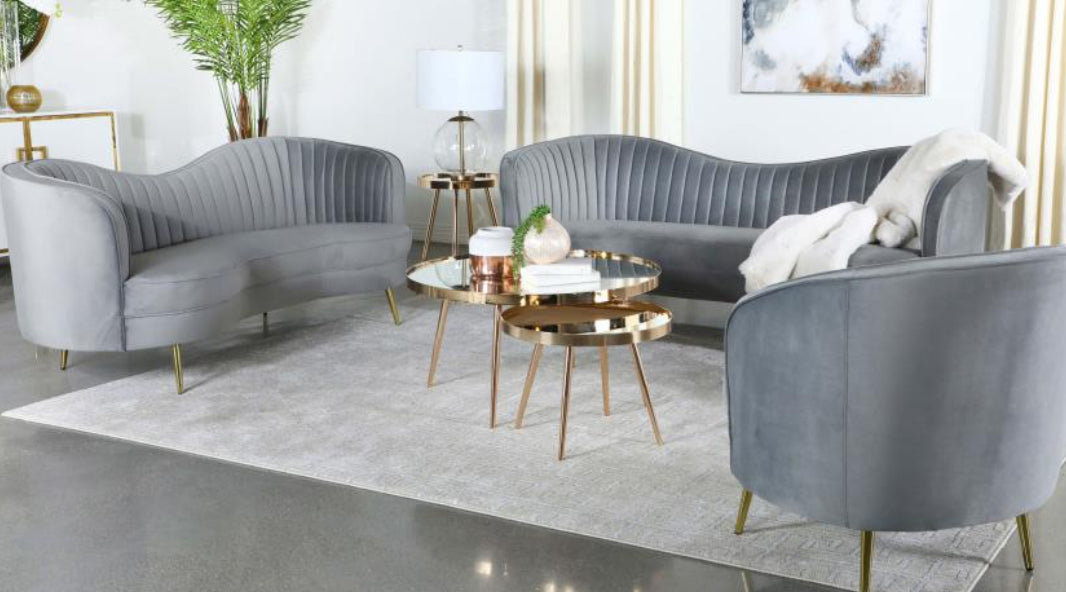 Sophia - Living Room Set - Dark Gray velvet