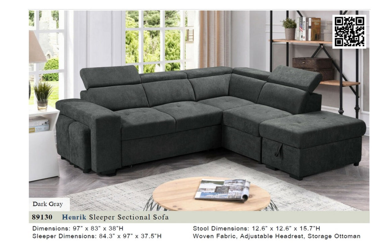 89130
Henrik Dark Gray Sleeper Sectional w/ Storage and Stools