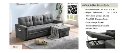 81388
Ashlyn Blue Gray Reversible Sleeper Sectional - Woven Fabric