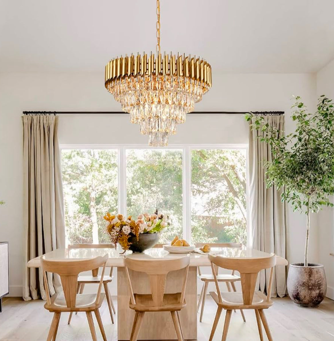 Modern Crystal Chandelier Gold, 24" Round Chandeliers for Dining Room K9 5