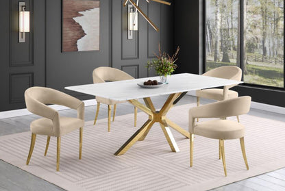 VENERA 5pc Set  RECTANGULAR 79-INCH FAUX MARBLE DINING TABLE WHITE
