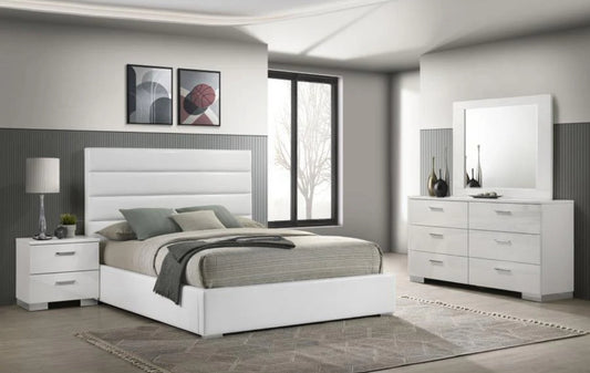 FELICITY 4 PIECE EASTERN KING BEDROOM SET WHITE HIGH GLOSS
