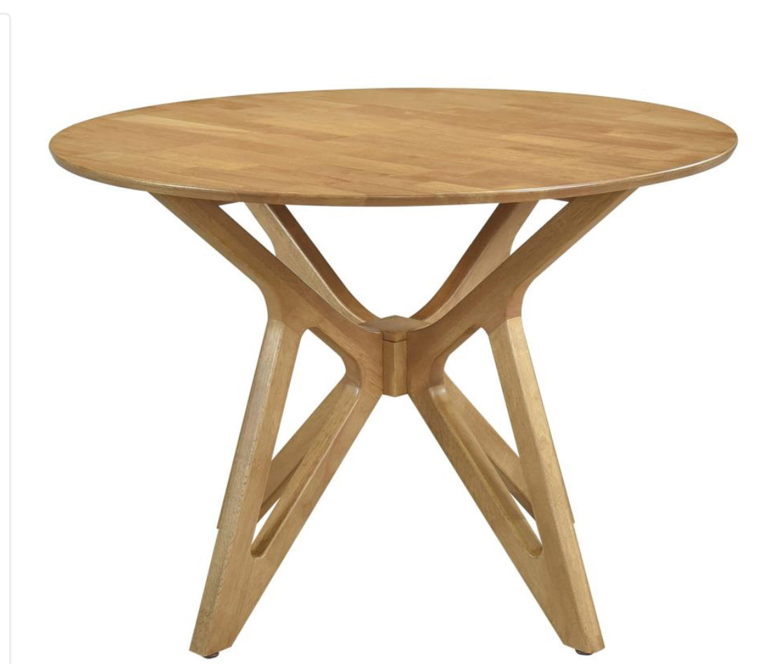 ELOWEN 5pc Set ROUND 42-INCH SOLID WOOD DINING TABLE LIGHT WALNUT