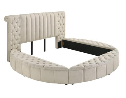 SONYA UPHOLSTERED EASTERN KING/ QUEEN ROUND STORAGE BED IVORY
