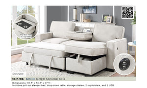 81353BE
Beige Sleeper Sectional, Storage Chaise, USB, Drop Console