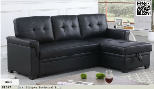 81347
Lexi Black Leather Modern Reversible Sleeper Sectional Sofa