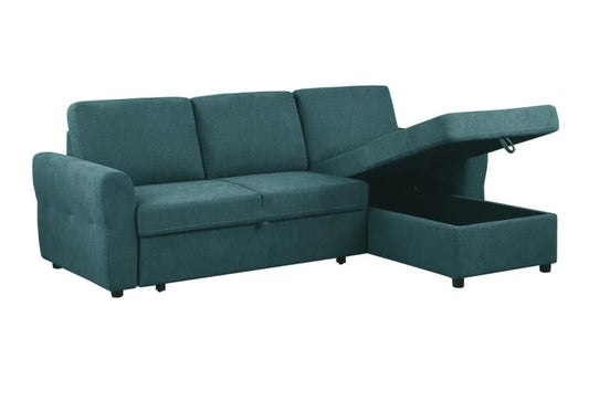 Samantha Upholstered Sleeper Sofa Sectional with Storage Chaise Teal or Grey