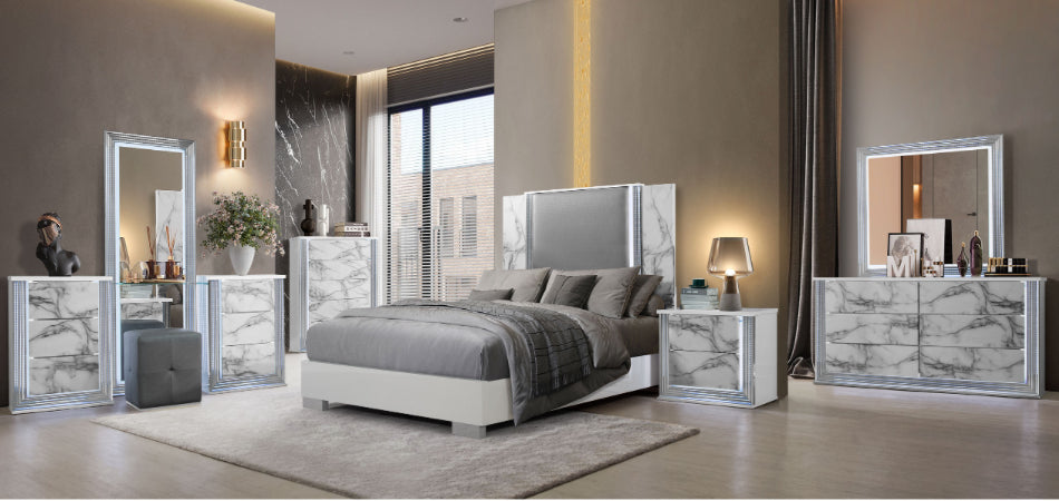 Ylime White Marble 4 PC Bedroom Set