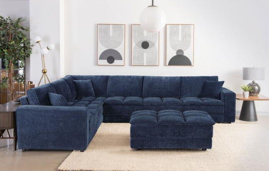 ATLANTIC 7-PIECE UPHOLSTERED MODULAR SECTIONAL SOFA BLUE
