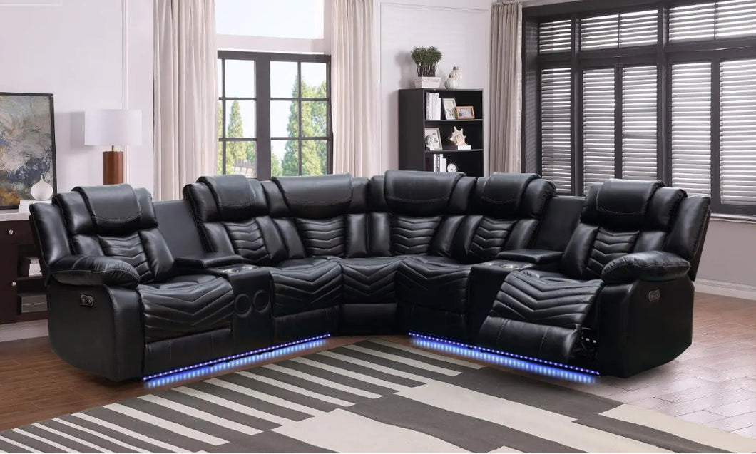 S480 BLACK Recliner Sectional with LED & Speakers & USB