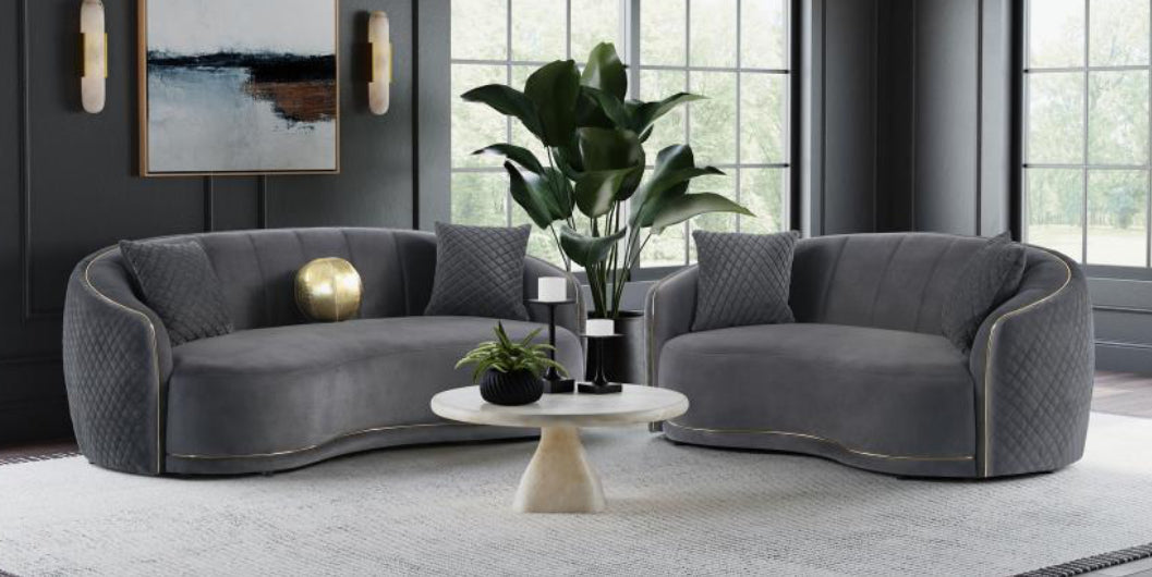 Brookside 2-piece Velvet Upholstered Sofa Set Dark Grey