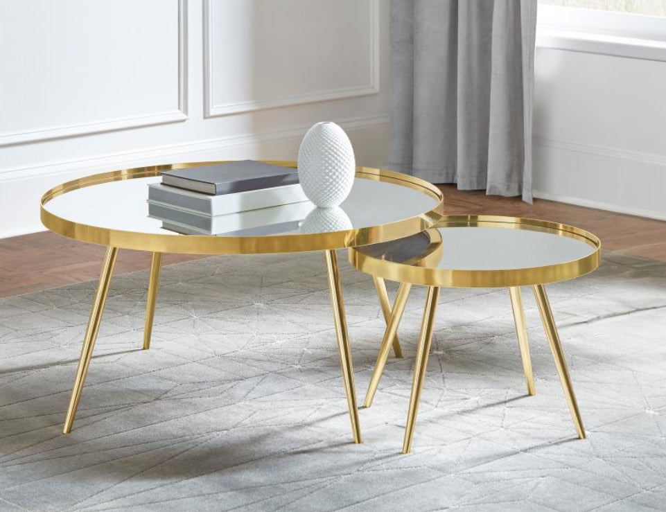 KAELYN 2-PIECE ROUND MIRROR TOP NESTING COFFEE TABLE GOLD