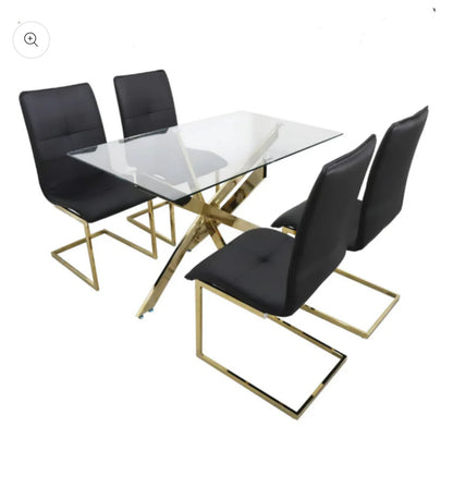 Donatella - Dining Table 5-piece Glass Gold set ( Black or White Chairs)