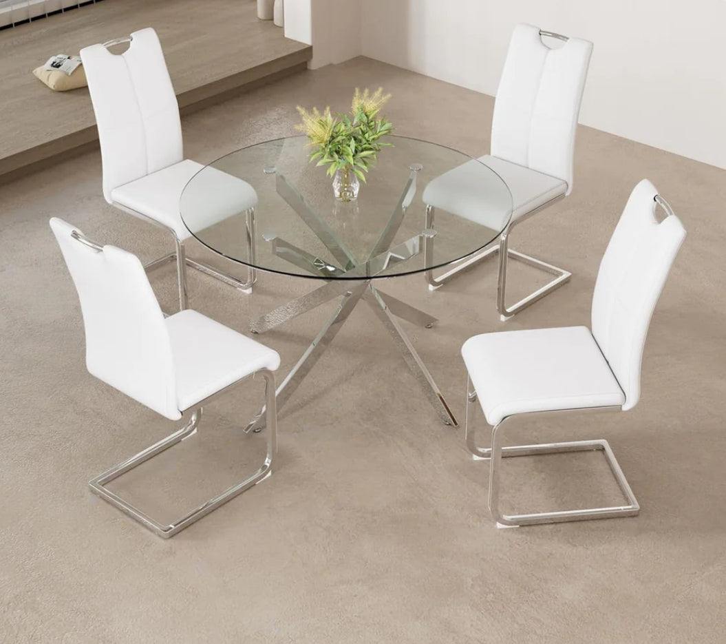 Sensy 5 Piece Chrome Dining Table Set