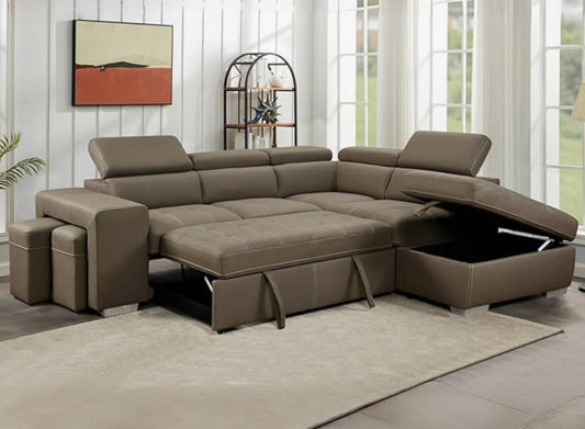 104'' Microfiber L Shaped Sectional Sleeper Sofa Couch with Pull Out Bed and Storage Ottoman