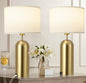 Gold Lamps Set of 2 Touch Control 3-Way Dimmable Bedside Nightstand Lamps Bedroom Lamps Modern White& Gold Table Lamp with USB Type C Ports