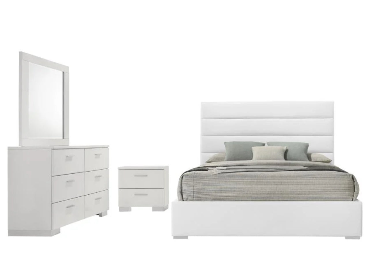FELICITY 4 PIECE EASTERN KING BEDROOM SET WHITE HIGH GLOSS