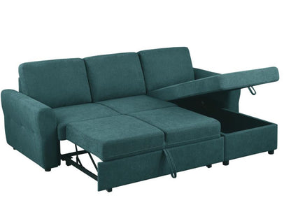 SAMANTHA UPHOLSTERED STORAGE SLEEPER SECTIONAL SOFA TEAL