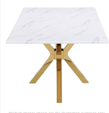 VENERA 5pc Set  RECTANGULAR 79-INCH FAUX MARBLE DINING TABLE WHITE