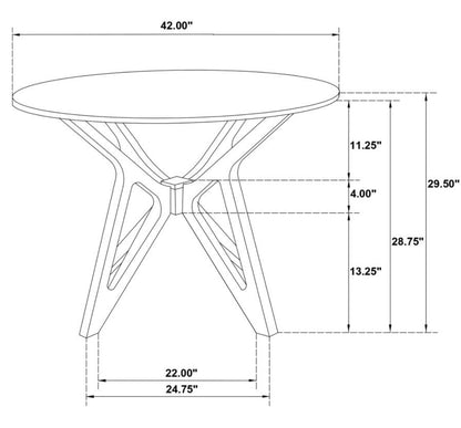 ELOWEN 5pc Set ROUND 42-INCH SOLID WOOD DINING TABLE LIGHT WALNUT