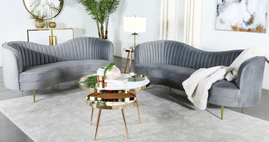 Sophia - Living Room Set - Dark Gray velvet