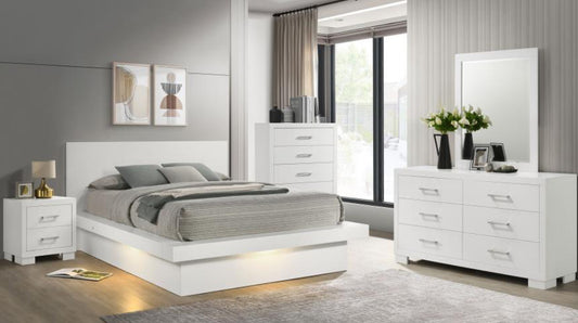 JESSICA 4/7pc QUEEN\KING LED BEDROOM SET SNOW WHITE